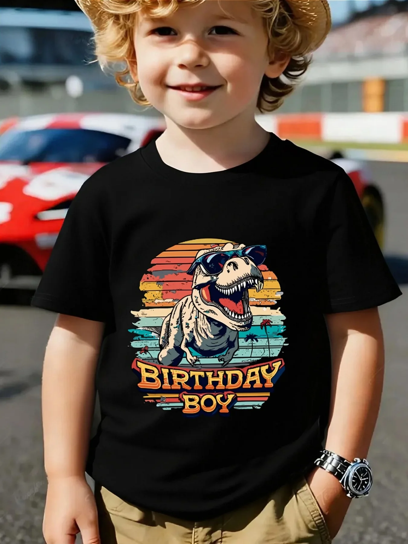 Cute Birthday Boy Retro Dinosaur Family Matching T Shirt Boys Girls Tee Parent Child Casual Top Mom Dad Kids Summer Daily Wear