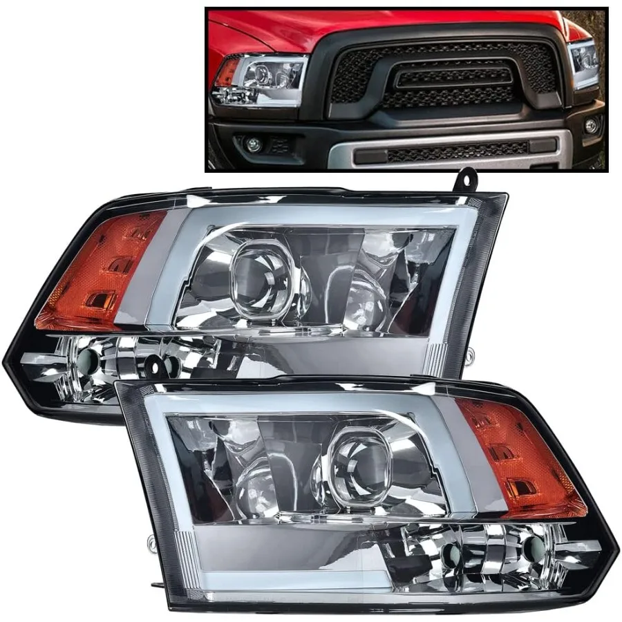 

Светодиодные фары DRL в сборе, совместимые с проектором Dodge Ram 1500 2500 3500 2009-2012, дымчатая линза, хромированный корпус, янтарный отражатель