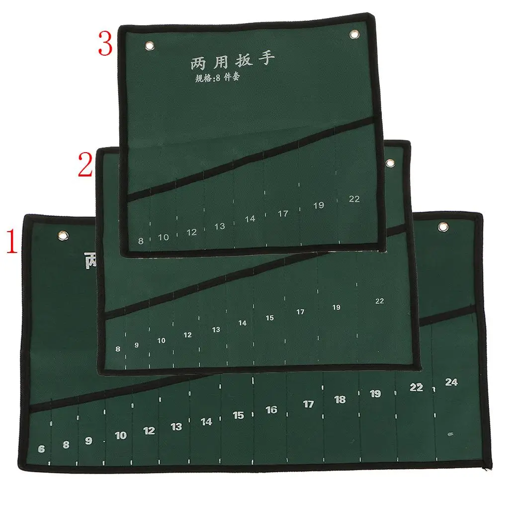 Foldable Green Canvas Tools Storage Pouch Spanner Holder Roll Up Bag Organizer for Home Repair Work