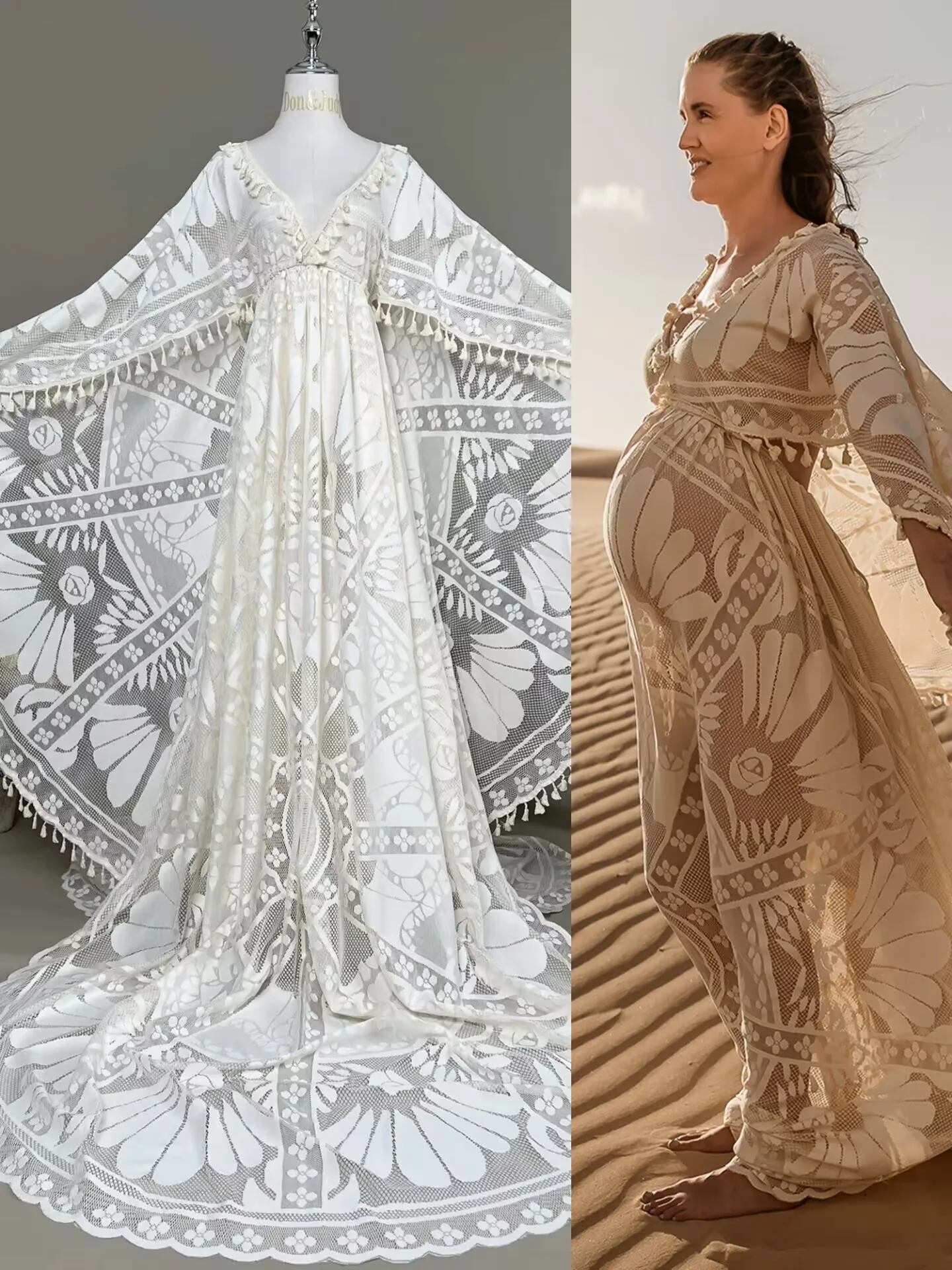 Don&Judy Empire Waist Maternity Wedding Dress Vestidos De Noiva Bohemian Cutout Lace With Cape Vintage Matenity Bride Party Gown