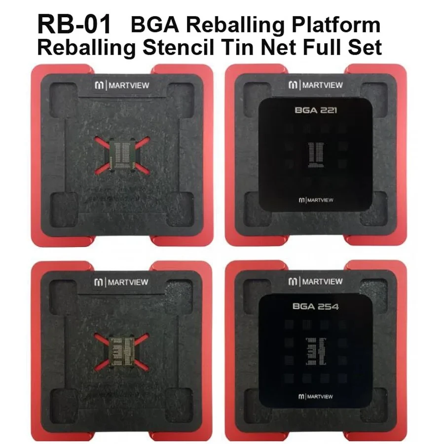 2025 Martview RB-01 Reballing Stencil Tin Net Full Set for EMMC/EMCP/UFS BGA153/162/169/186/221/254 With Fixed Plate and Holder