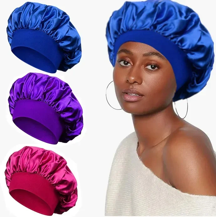 

Unisex New Women's Satin Solid Wide-brimmed Sleeping Hat Head Wrap Elastic Band Cap Hair Care Bonnet Night Hat bonnet de nuit