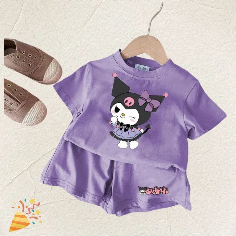 Sanrio Kuromi Kids Cinnamoroll Cartoon t-shirt Top con pantaloncini Set Cute My Melody Girls Boys Summer Short sleeves 2 pezzi Outfits