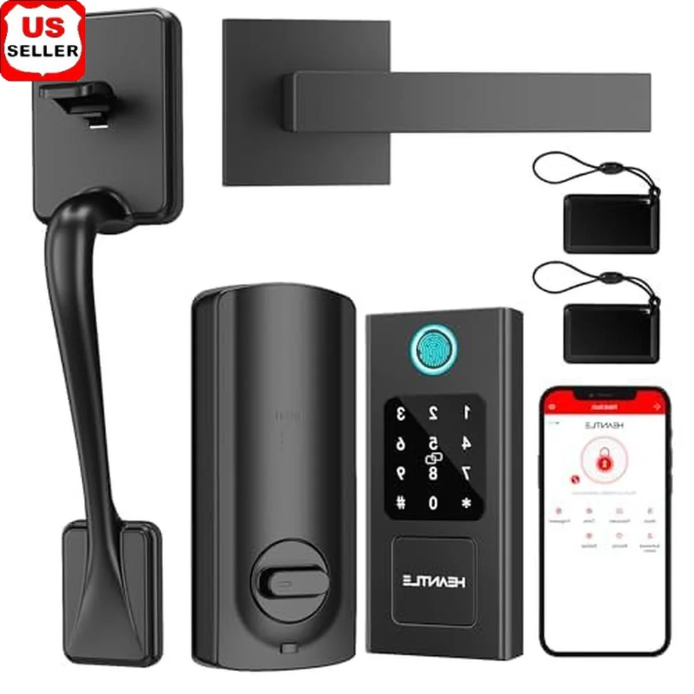 Smart Front Door Lock Set Keyless Entry Deadbolt Handle Fingerprint Bluetooth App Control Expert Support Sync Rental Hosts &