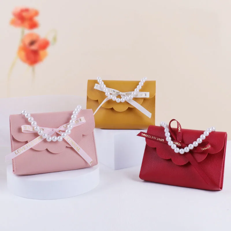 5/10/20Pcs Leather Gift Bags Bow Ribbon Packaging Bag Wedding Favour Distributions Bag Birthday Candy Packaging Box Mini Handbag