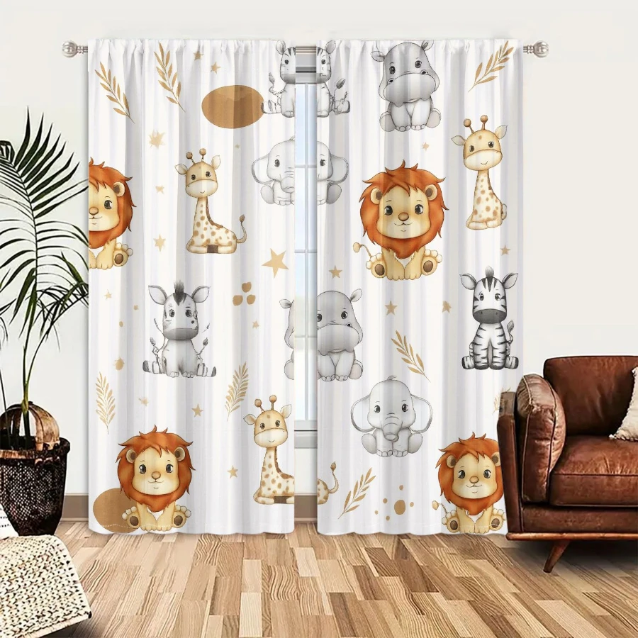 2PCS Digital Printed Curtains, Golden Wheat Animal Autumn Harvest Farm, Modern Home Decor Style for Living Room Bedroom Decor