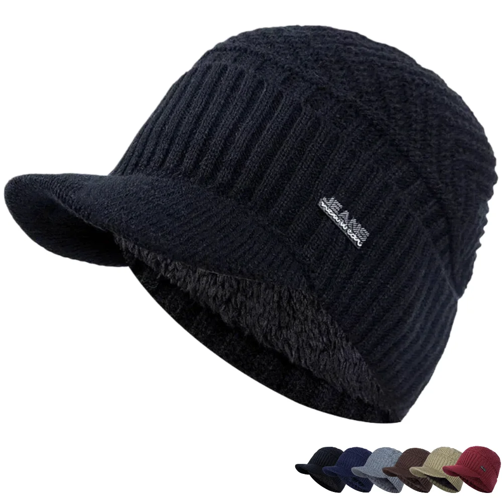 Heißer Verkauf Unisex Warme Wintermützen Plüschfell Gefütterte Warme Mütze Mit Krempe Outdoor Strickmützen Für Männer & Frauen