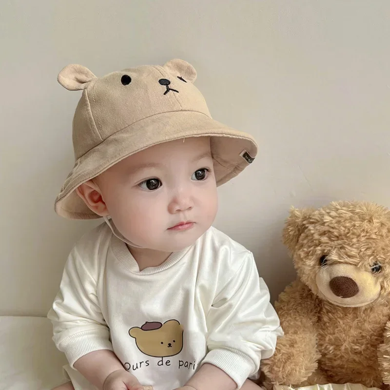 Cute Bear Baby Bucket Hat with Ears Boy Girl Cotton Kids Sun Hat Outdoor Summer Child Panama Cap Kawaii Photography Props Hat