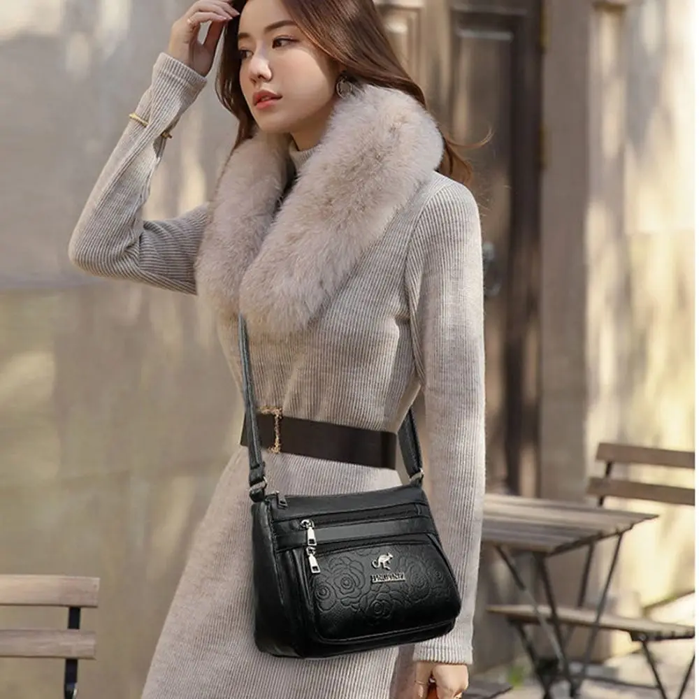 Elegante PU-Leder Einkaufstasche Schwarz Mehrschichtige Tasche für Mütter Mittleren Alters Große Kapazität Tragetasche für Damen – Detail 8