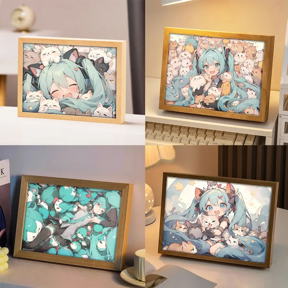 Hatsune Miku Anime Characters Kawaii Cartoon High Definition Picture LED Light Picture Bedroom Decoration Night View Lamp Gift