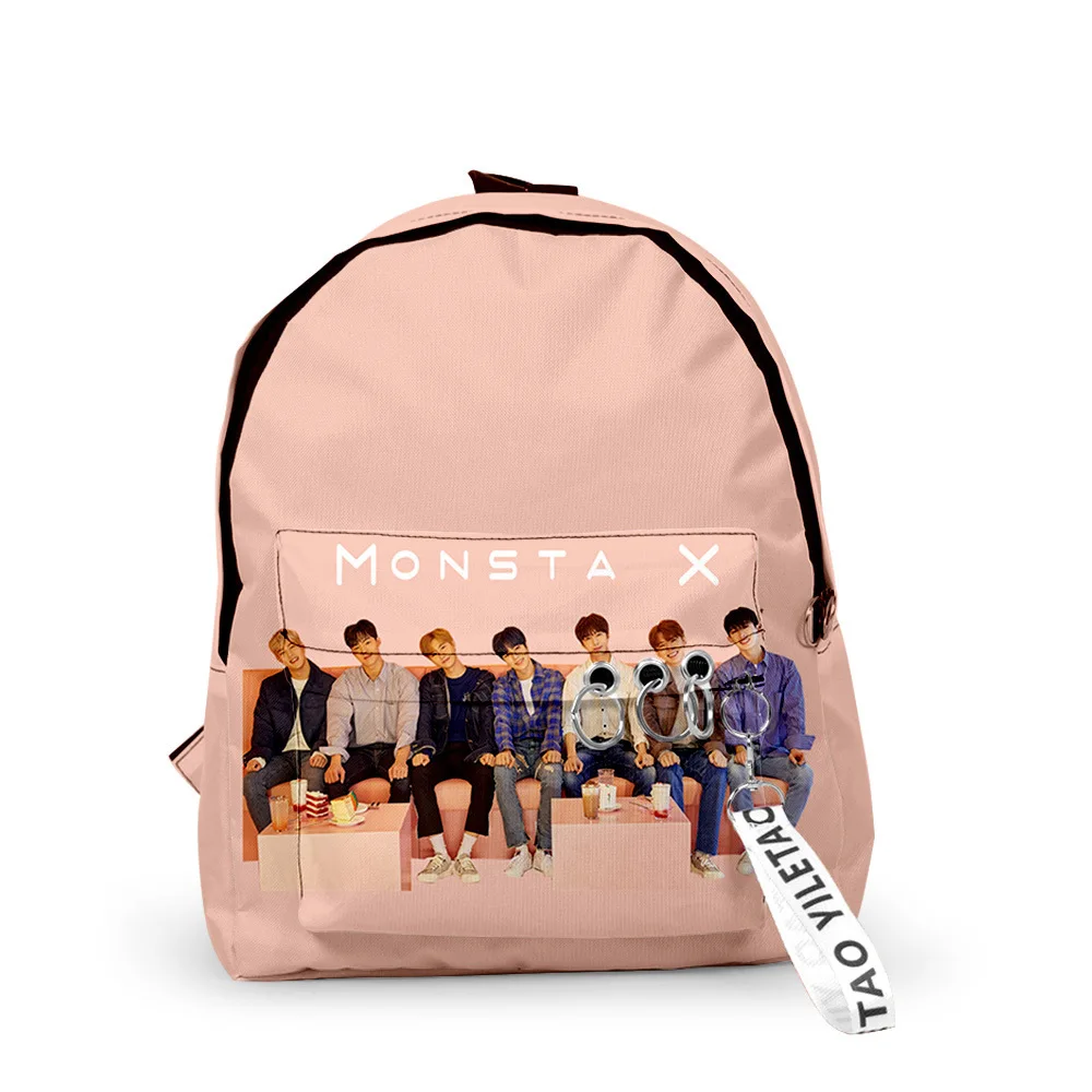 Trendy Popular MONSTA X Backpacks Boys/Girls pupil School Bags 3D Print Keychains Oxford Waterproof Cute Small Backpacks