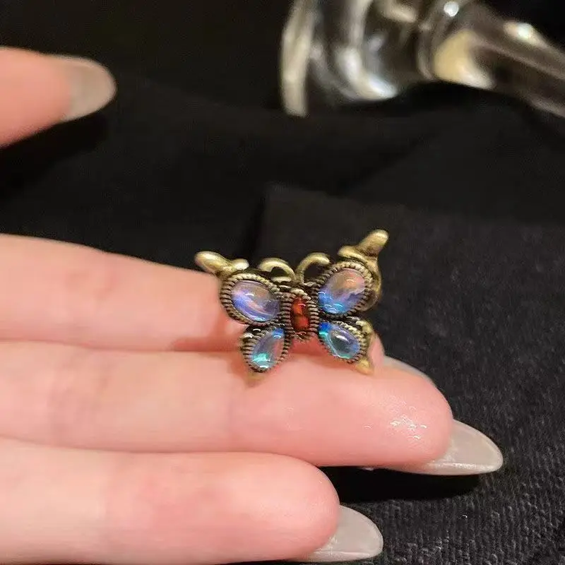 Ele Zircon Open Ring for Women Decorative Adjustable Finger Ring Vintage High-End Feeling Faionable Jewelry