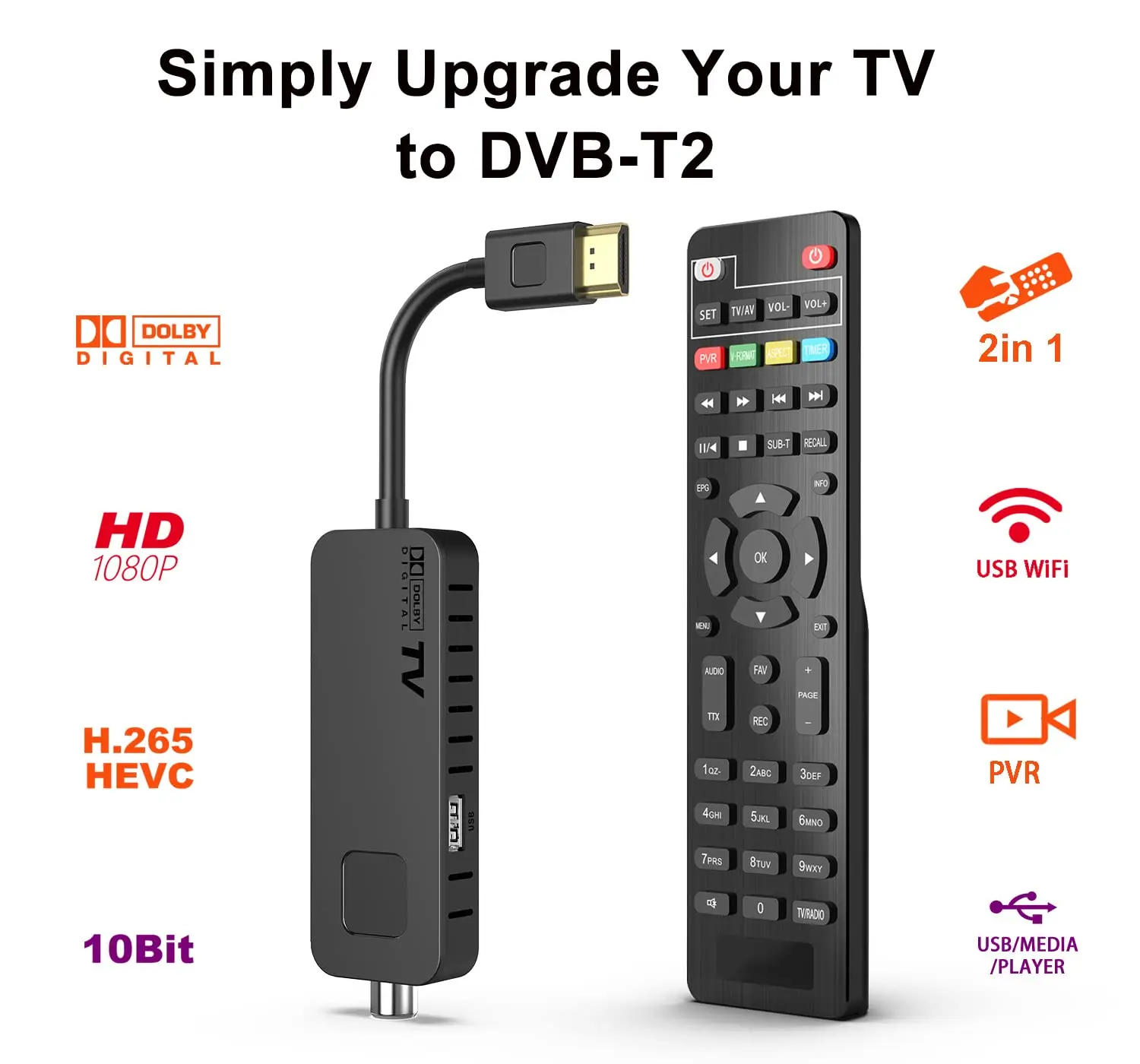 UBISHENG H.265 DVB T2 Digital Terrestrial TV Receiver 1080P FTA TV Decoder T2 Media TV Box Support PVR YouTube IPTV TV Tuner