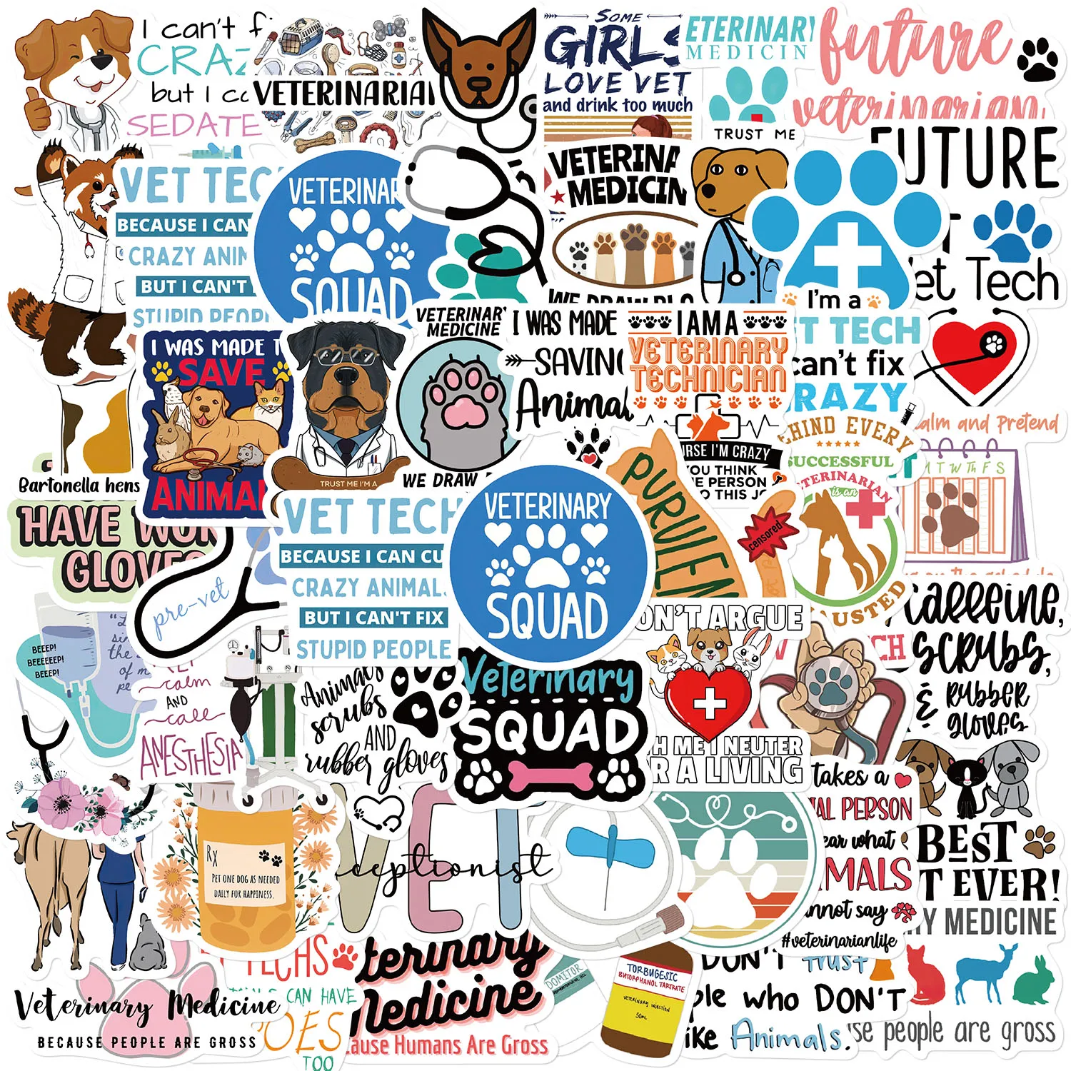 50PCS Creative Veterinary Stickers Graffiti Stickers DIY Motorcycle Luggage Skateboard Toy Waterproof Sticker Toy Wholesale