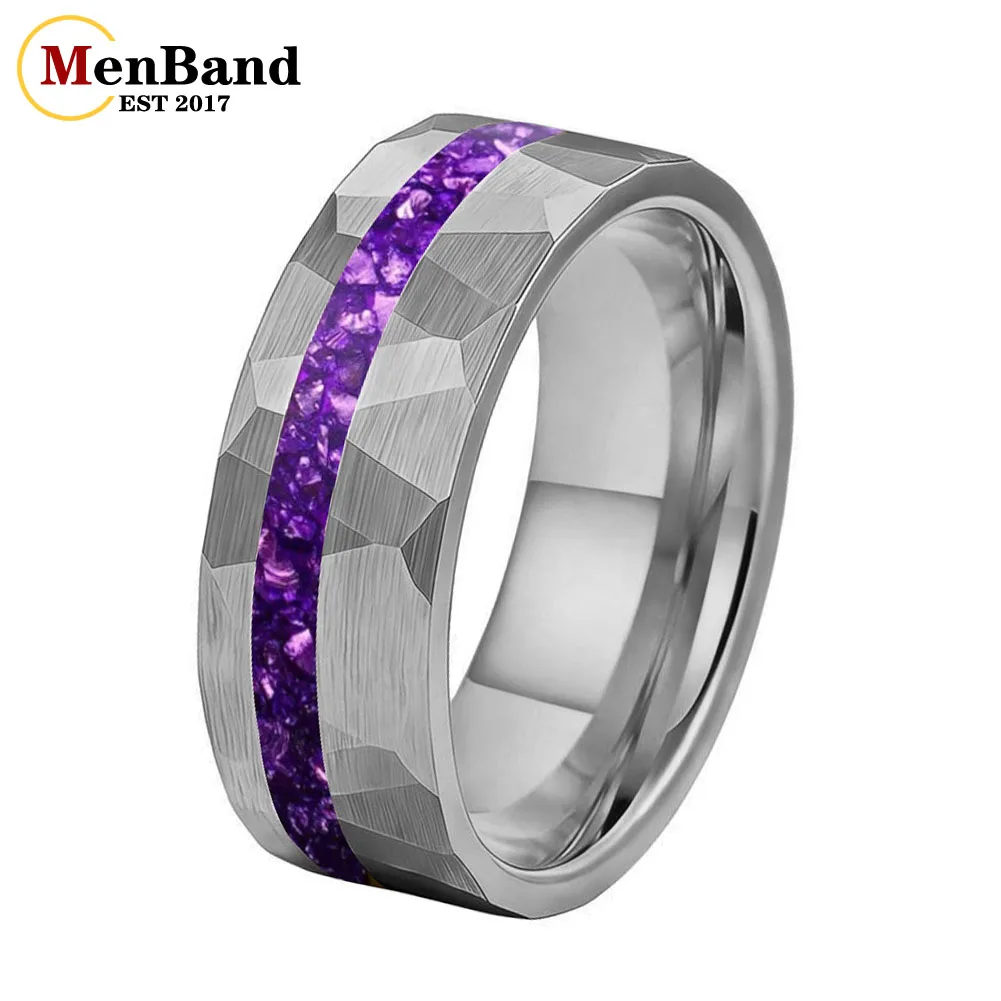 

Dropshipping New Style 6/8MM Men and Women wedding ring Inlaid Purple Glass Stone，Couple's Ring, Engagement Party Jewelry Gift