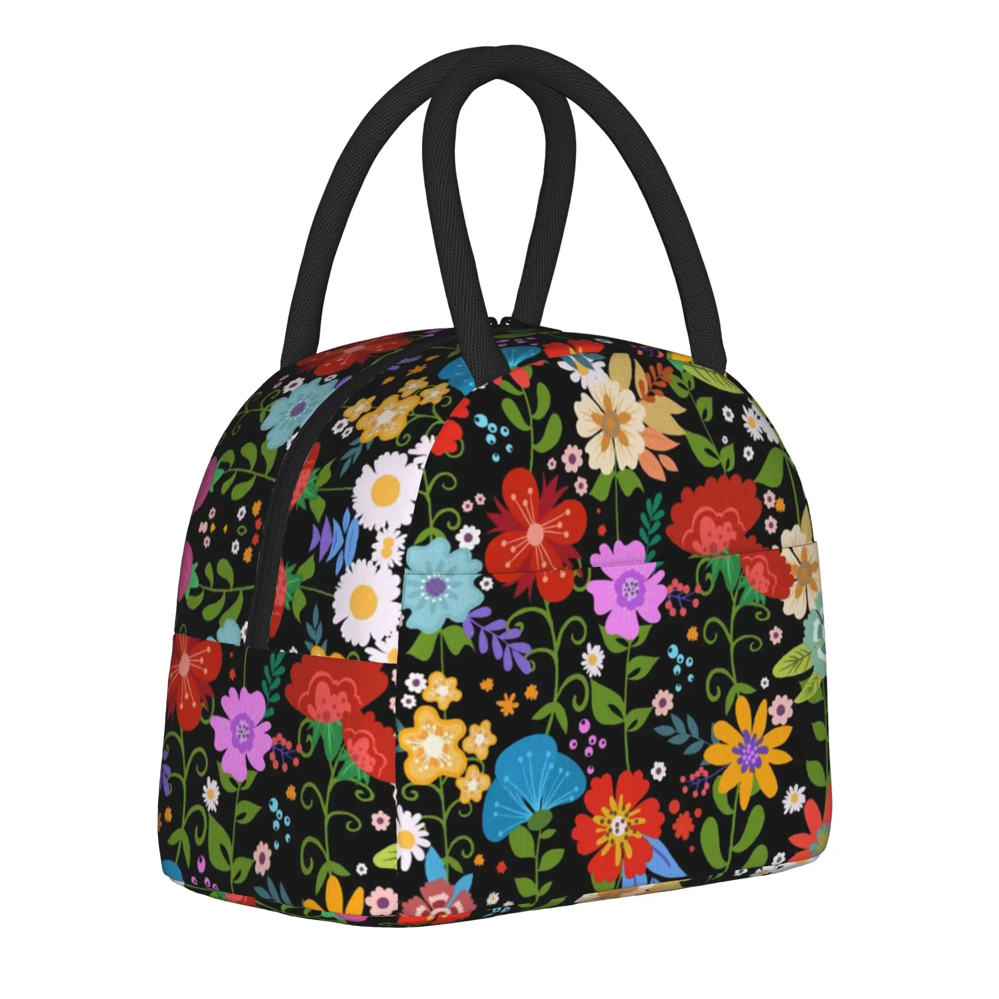 

Mexican Insulated Lunch Bags Cooler Bag Reusable,Lunch Container Flowers High Capacity Lunch Box Tote Men Women College Travel
