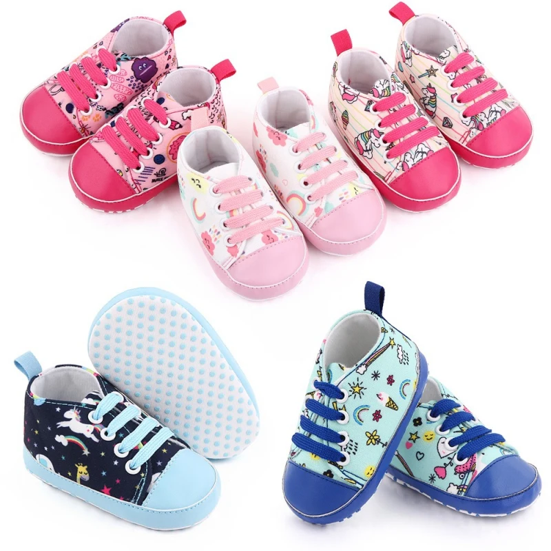 New Baby Walking Shoes Soft Soles Baby Cartoon Animal Pattern Casual Lace-Up Canvas Shoes Baby Shoes