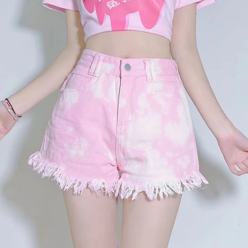 

Original Tie Dye Rainbow Dopamine Denim Shorts Lolita Girl Summer High Waisted Denim Spicy Girl Y2k Hot Pants Girl