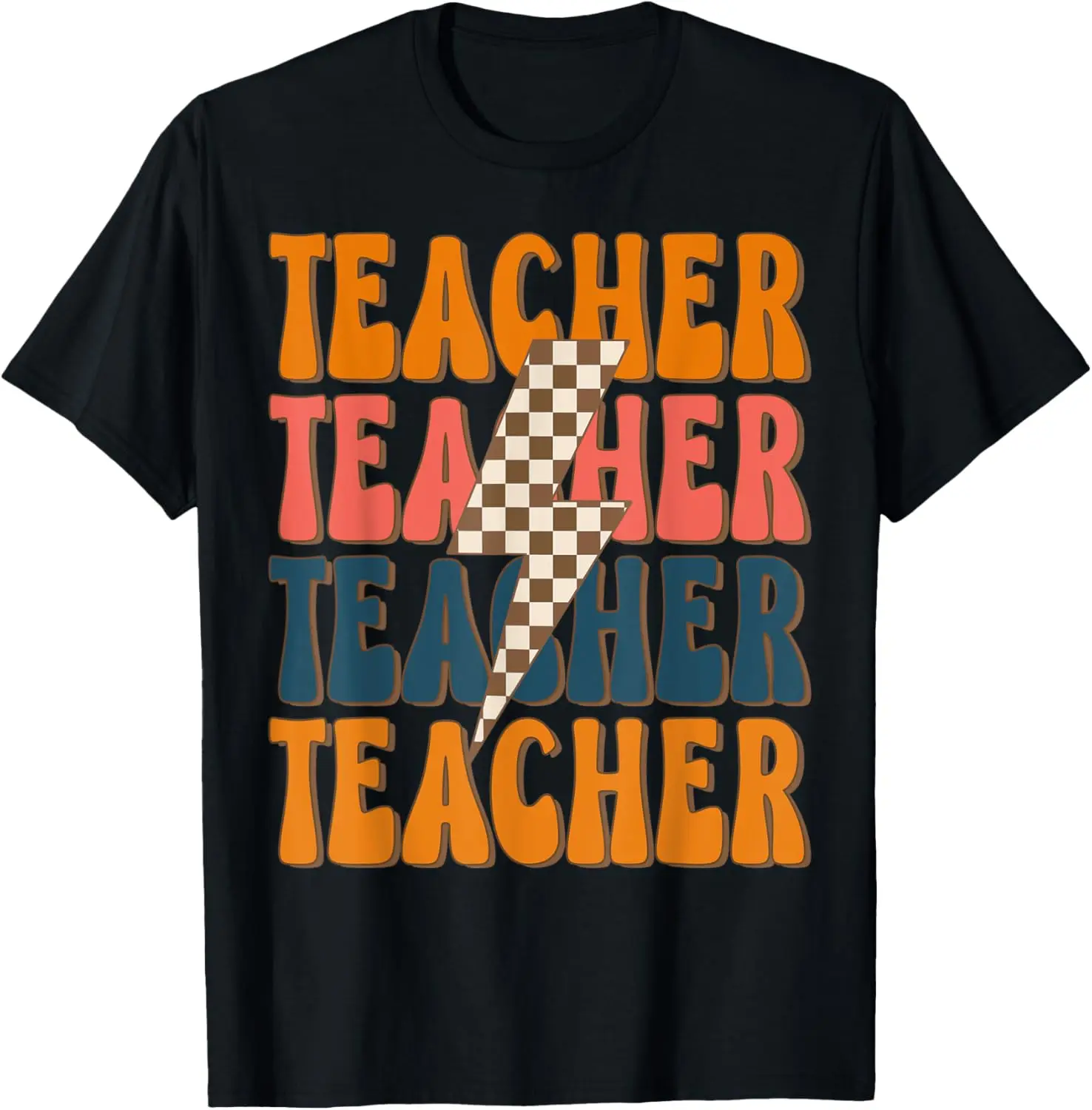 

Retro Teacher Lightning Bolt Checked Pattern Back To School T-Shirt