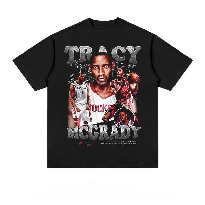 Camiseta de baloncesto Tracy McGrady, camiseta unisex de algodón de gran tamaño, manga corta, estampado del Salón de la Fama, camiseta de atleta legendario, ropa informal