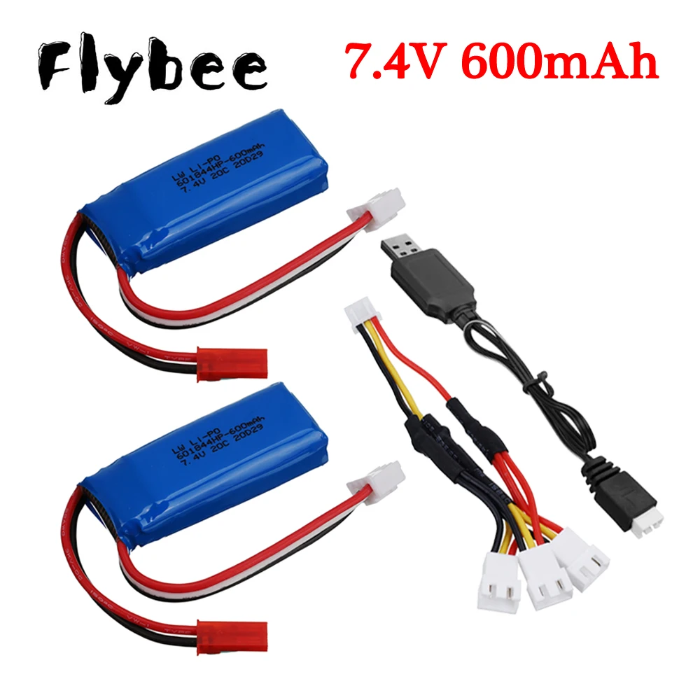 7.4V 600mAh Lipo Battery and USB Charger for WLtoys K969 K979 K989 K999 P929 P939 RC Car Parts 2s 7.4v Battery 3pcs