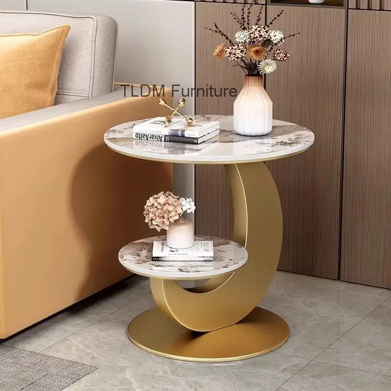 HOT Italian Style Sofa Side Table Folding Coffee Table Rock Slab Double Layer Corner Table Living Room, Dining Room, Balcony