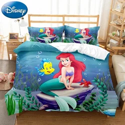 Disney-Juego de ropa de cama de La Sirenita, edredón con estampado 3D de dibujos animados, Harajuku, Queen y King