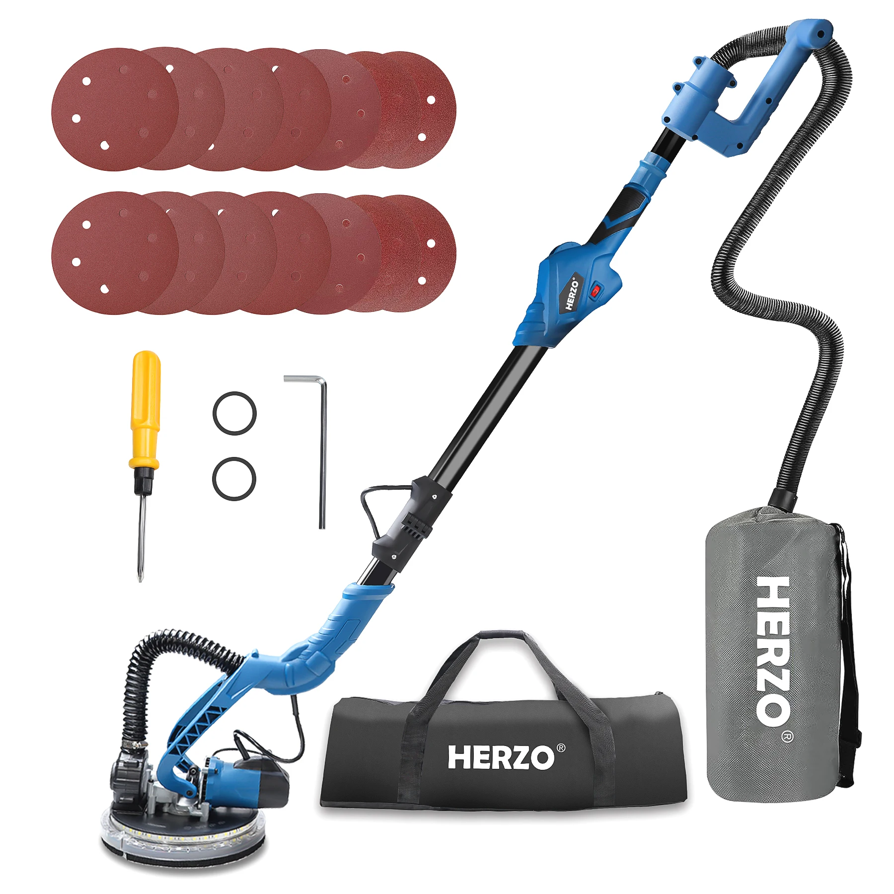 

HERZO 220V Drywall Sander Foldable Concrete Grinder Portable 850W Orbit Wall Sander with LED Light，US line