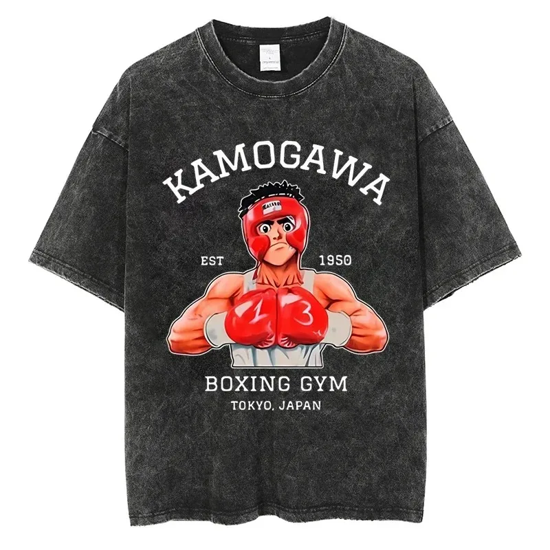 Hip-hop Men's Streetwear Retro Washed Sand Plus Size T-shirt Anime Graphic Men's and Women's Harajuku Short-sleeved T-shirt