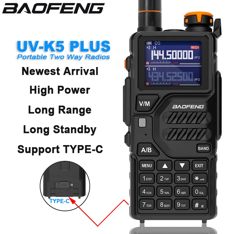 Nieuwe Baofeng UV-K5Plus Walkie Talkie BF-K5plus Tweeweg Radio 'S Hoog Vermogen Lange Afstand Type-C Draagbare Radio UV-K5 Verbeterde Versie