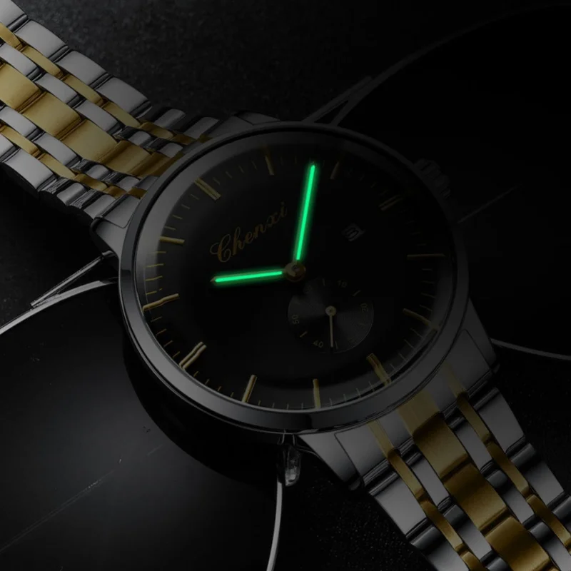 CHENXI 남성용 비즈니스 쿼츠 시계, 방수 스테인레스 스틸 스트랩, 달력 야광 캐주얼 시계, 060 패션