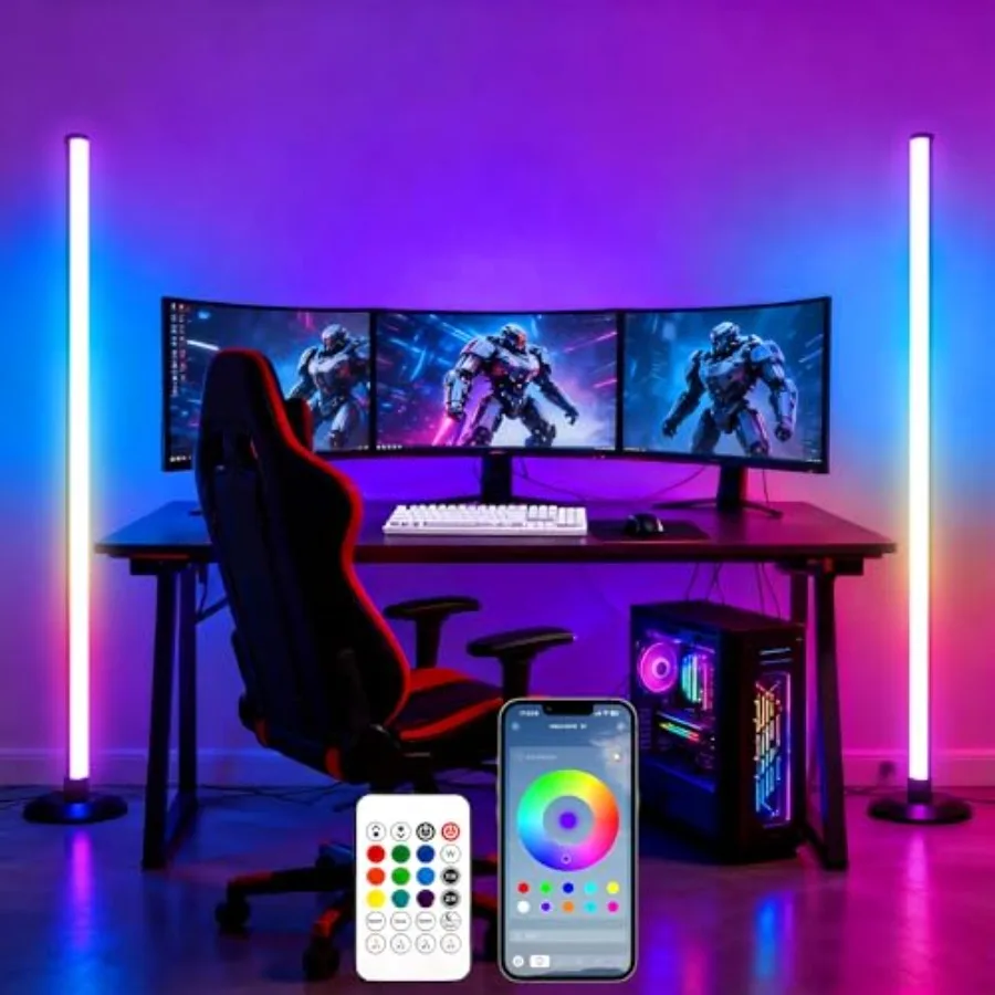 

2 Pack ICRGB Corner Floor Lamp, Smart LED Floor Lamps with App and Remote Control, Music Sync, 16 Million Colors, Auto Timer, M