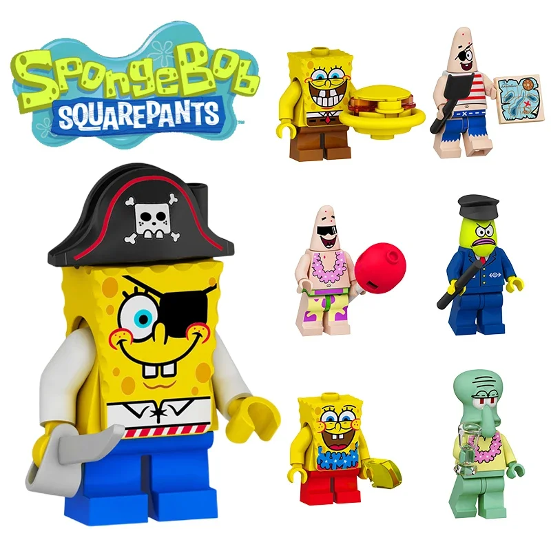 Bob Esponja construcción de muñecos pequeños, Mini figuras de dibujos animados de Anime, modelo de estrella de Patrick, juguetes creativos para niños, regalo de decoración de escritorio