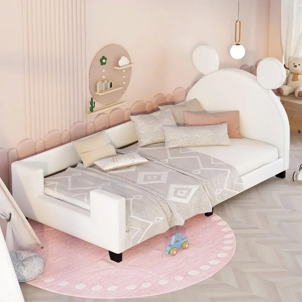 

Easy Assemble (Twin Kids Bed Frame Kid Twin Upholstered Day Bed Frame for Kids Boys Girls White) Bases & Frames Children