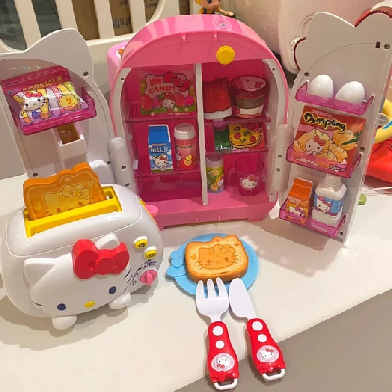 Originele Sanrio Hello Kitty Simulatie Keuken Cartoon Kawaii Kleine Koelkast Kinderspeelhuis Set Speelgoed Kerstcadeau