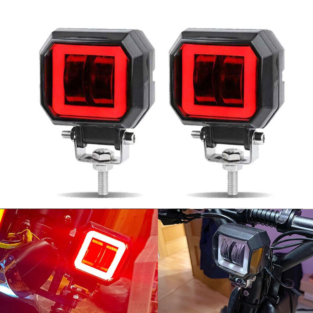 

2x 3inch LED Work Light Bar Red Halo DRL Spot Driving Fog Pods Offroad Truck SUV LED Fog Lamp Square Or Round Headlight For Auto