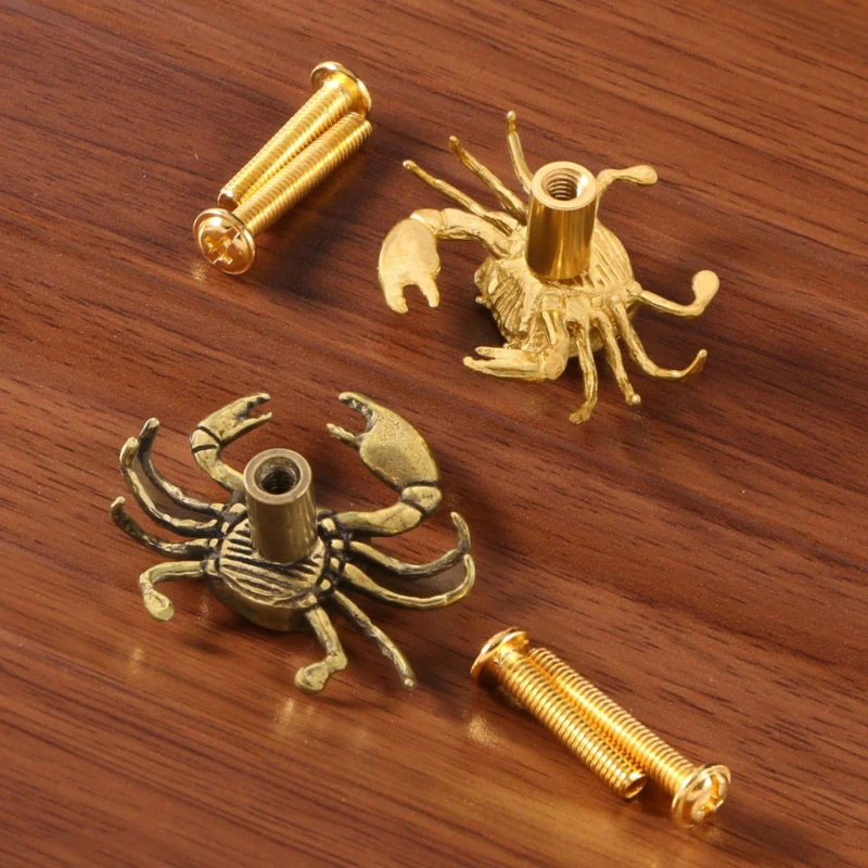 Retro Oceanic Creative Brass Cabinet Door Handle Brass Crab-shaped Drawer Handle Knob Hardware Accessory Cute Wall Hook