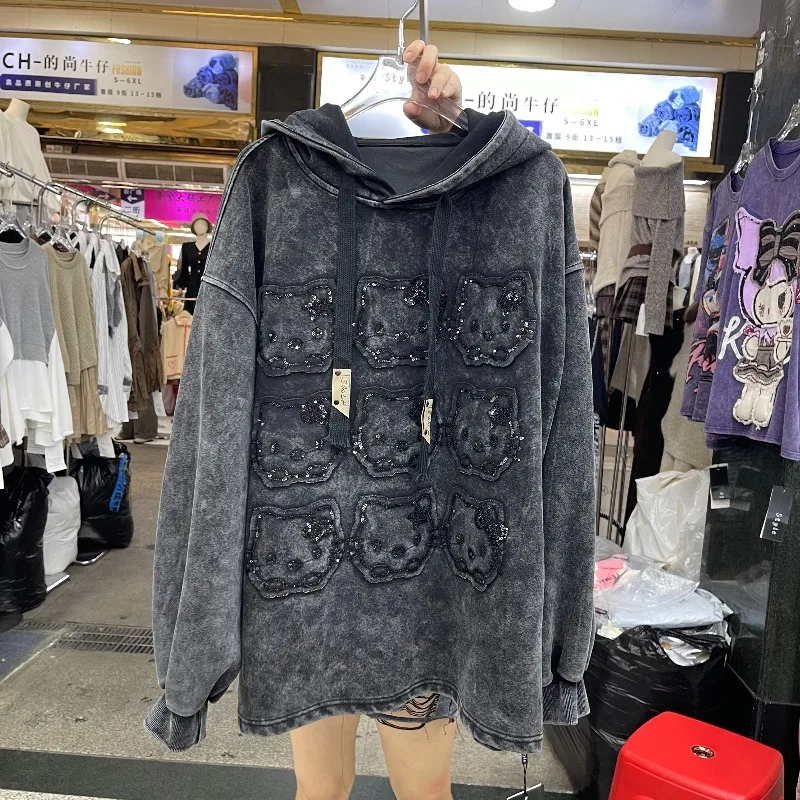 2025 Autumn Heavy Industry New Age-Reducing Cartoon Hooded Sweatshirt For Women's Loose Casual Sweet Style Top Sudadera Mujer