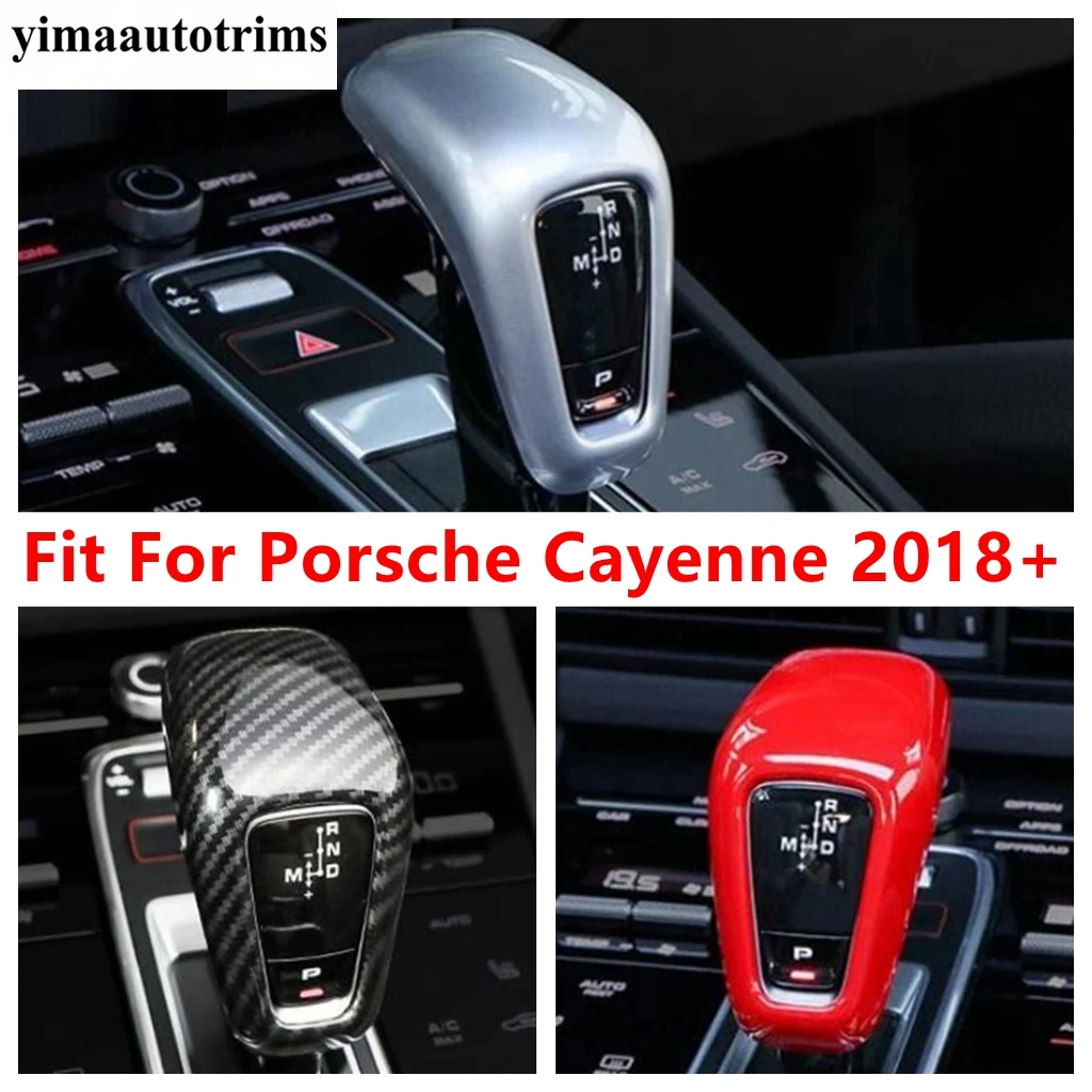 

Car Gear Shift Head Handle Knob Decoration Cover Trim For Porsche Cayenne 2018 - 2023 ABS Red Carbon Fiber Accessories Interior