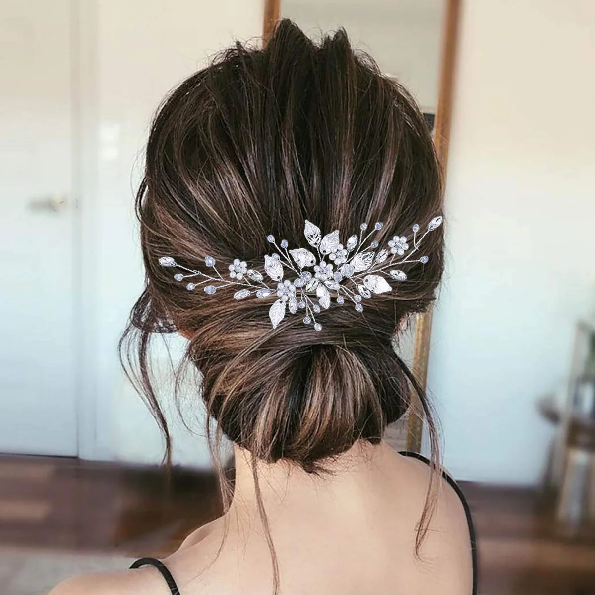 Crystal Pearl Hair Comb Clip Pin Alloy Leaf Hair Comb Handmade Headband Tiara For Women Bride Wedding Hair Accessories Jewelry