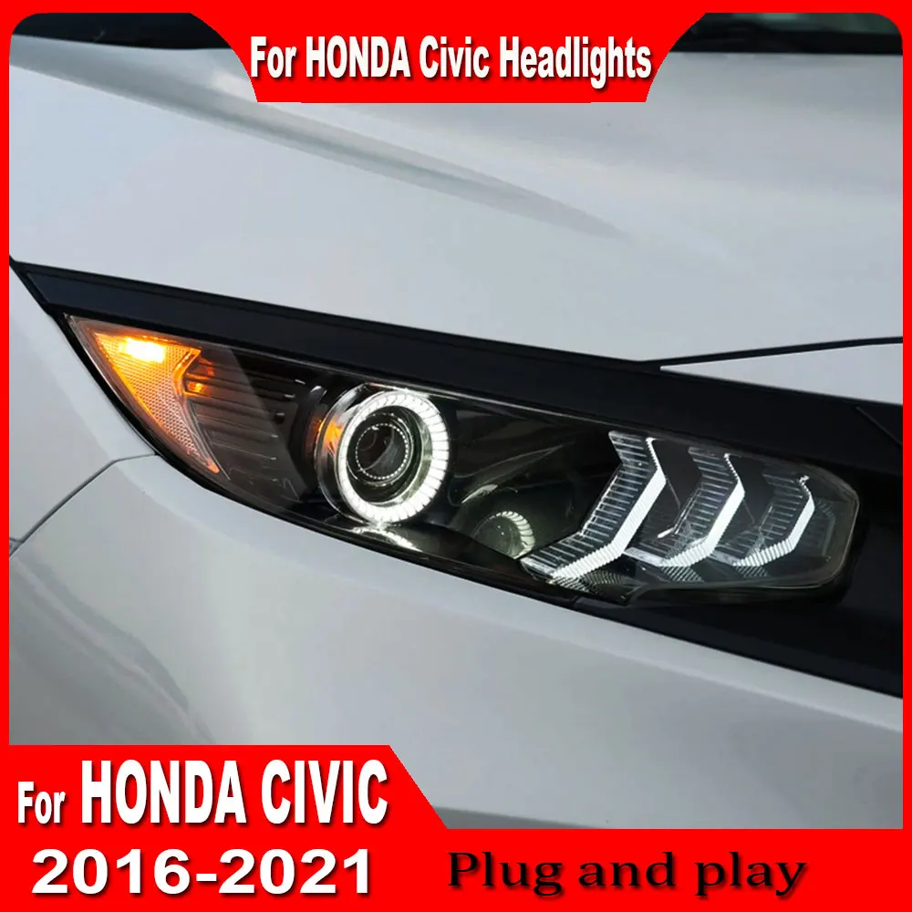 2pcs Car Styling for Honda Civic Headlights 2016-2021 Sedan LED Headlight DRL Hid Head Lamp Angel Eye Bi Xenon Beam Accessories