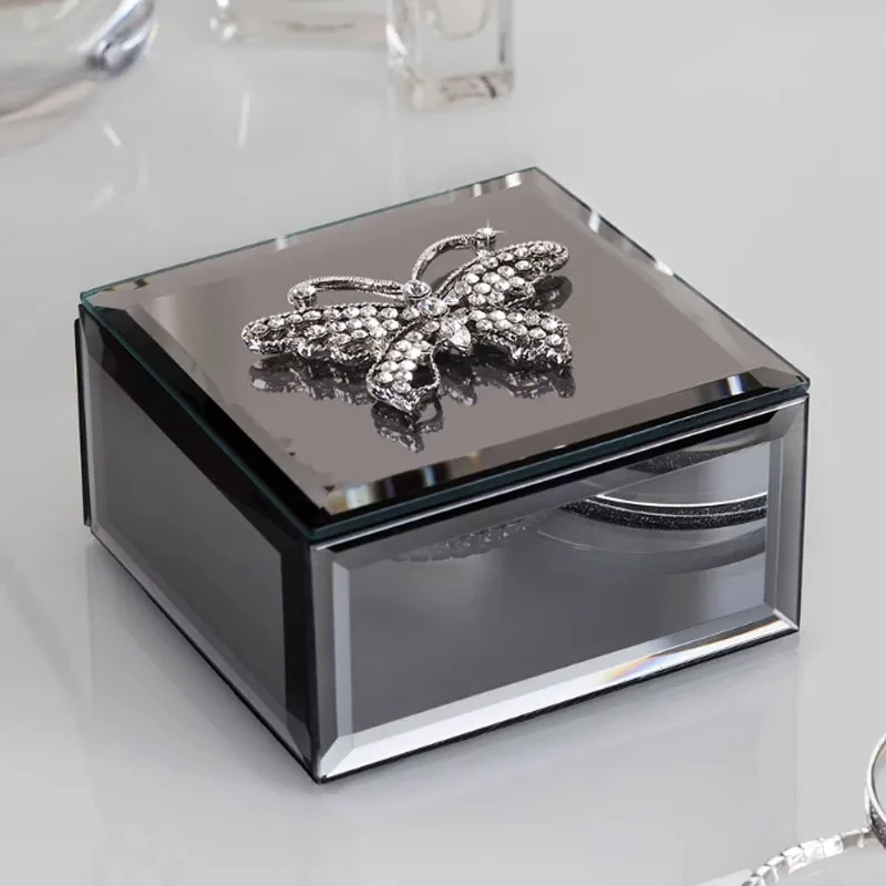 

Light Luxury Glass Jewelry Box American Style Household Boxs Bedroom Rings Storage Organizer Boxes