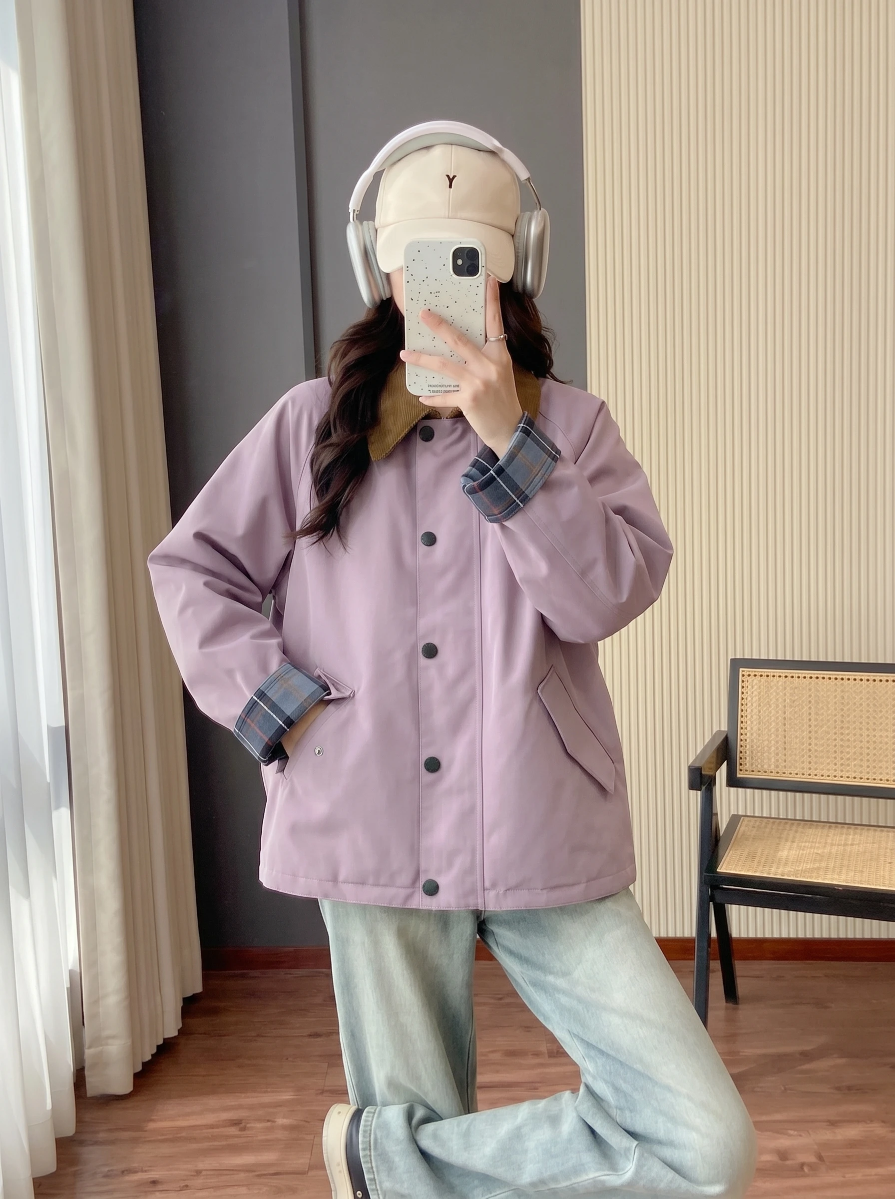 Barn Style Pink Double-Sided Vintage British Soft Pink Velvet Collar Hunting Jacket Waterproof Cotton Lined Short Coat for Women