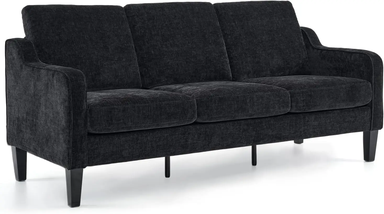 

Black Couches for Living Room 71" Small Couch Comfy 3 Seater Upholstered Chenille Sofa Mid-Century Modern Floor Sofas