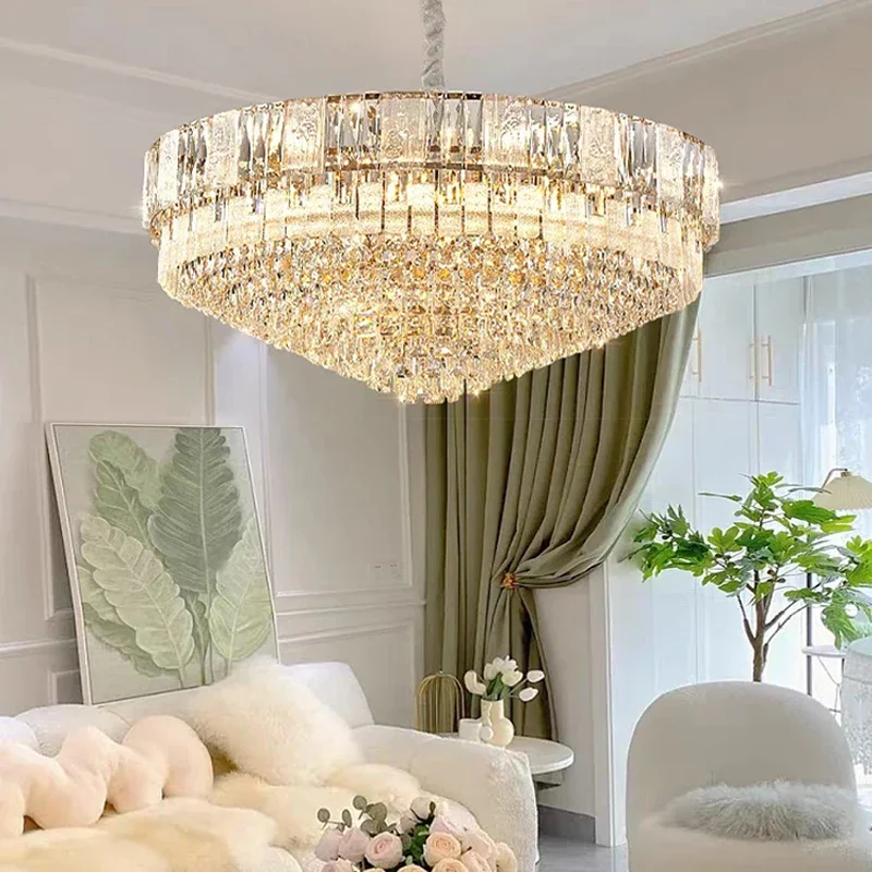 Modern Luxury Crystal Silver LED Big Ceiling Light for Dining Room round Taper Shape Home Decor New Ceiling Lamp