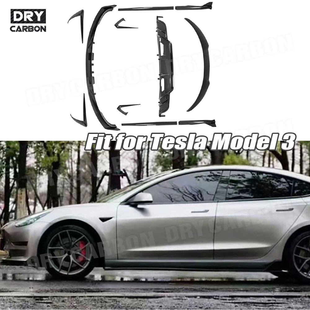 

ABS Side Skirts Rear Lip Diffuser Front Chin Spoiler Rear Lip Spoiler Canards Splitters For Tesla Model 3 2019+ T Style