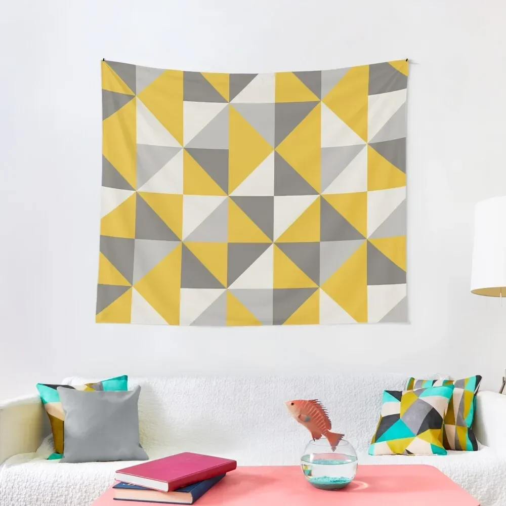 

Retro Triangle Design in Yellow and Grey Tapestry Decorations For Your Bedroom Decoration For Bedroom Wall Coverings Tapestry