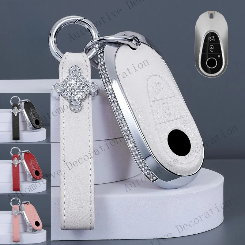 Z+ Diamond Leather Car Key Case Cover For Mercedes Benz C E S Class W223 W206 S350L