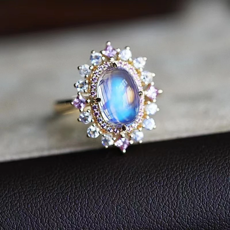 

Fashion Moonstone Crystal Adjustable Ring for Women Brides Weddings Stainless Steel Rings Personalized Jewelry Accessories