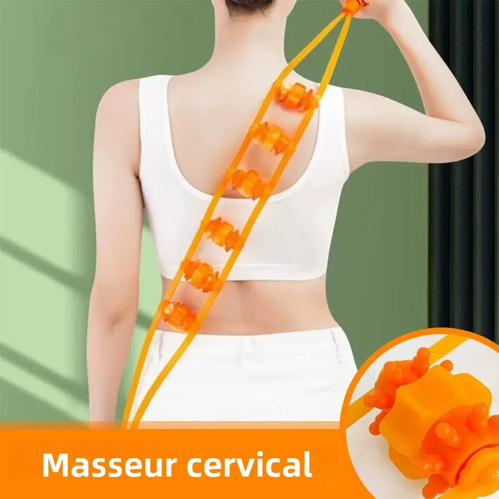 1 pièce Rouleau de massage dorsal multifonctionnel avec bande de traction et masseur à billes, pour soulager les douleurs musculaires et favoriser une relaxation profonde du dos et des épaules